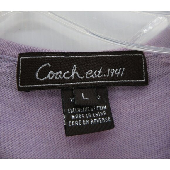 Coach Sweater Large Purple Merino Wool Cardigan Silver Buttons - Picture 8 of 10